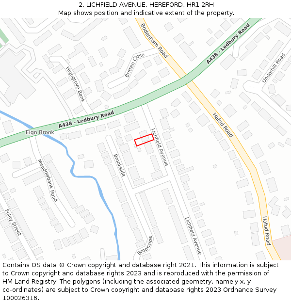 2, LICHFIELD AVENUE, HEREFORD, HR1 2RH: Location map and indicative extent of plot