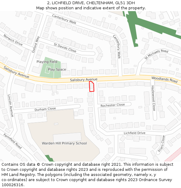 2, LICHFIELD DRIVE, CHELTENHAM, GL51 3DH: Location map and indicative extent of plot