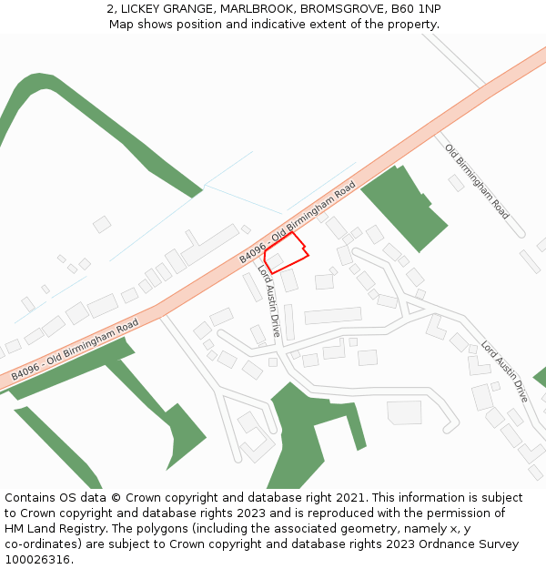 2, LICKEY GRANGE, MARLBROOK, BROMSGROVE, B60 1NP: Location map and indicative extent of plot