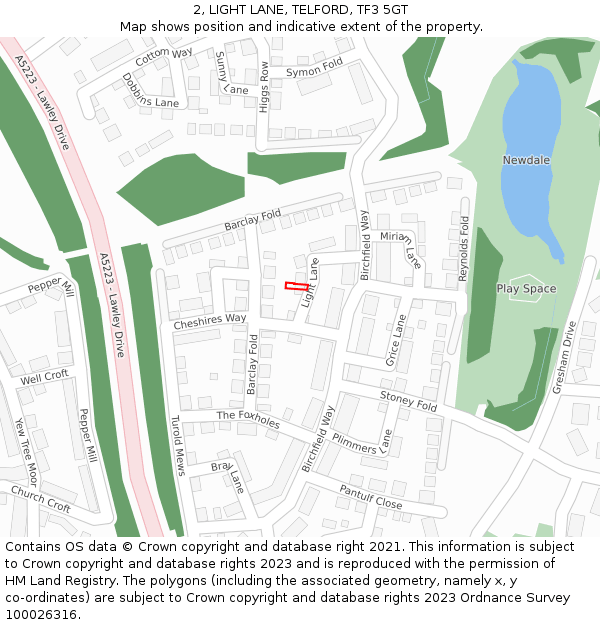 2, LIGHT LANE, TELFORD, TF3 5GT: Location map and indicative extent of plot