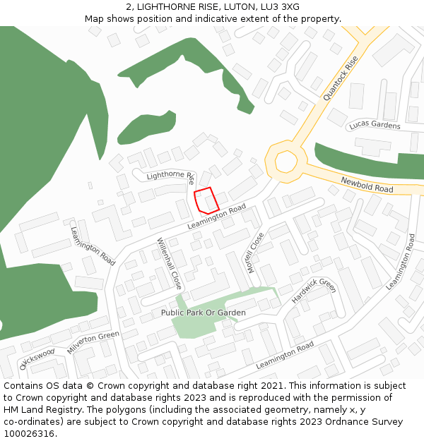2, LIGHTHORNE RISE, LUTON, LU3 3XG: Location map and indicative extent of plot