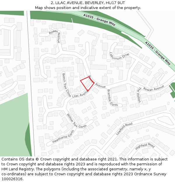 2, LILAC AVENUE, BEVERLEY, HU17 9UT: Location map and indicative extent of plot