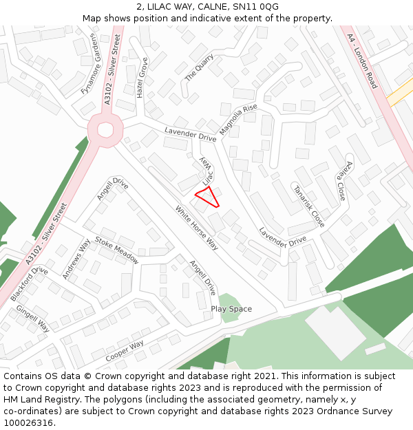 2, LILAC WAY, CALNE, SN11 0QG: Location map and indicative extent of plot