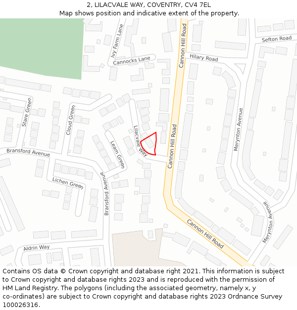 2, LILACVALE WAY, COVENTRY, CV4 7EL: Location map and indicative extent of plot