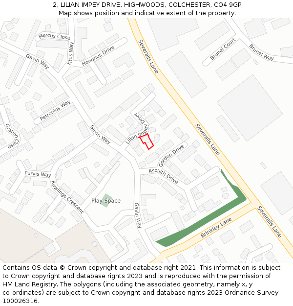 2, LILIAN IMPEY DRIVE, HIGHWOODS, COLCHESTER, CO4 9GP: Location map and indicative extent of plot