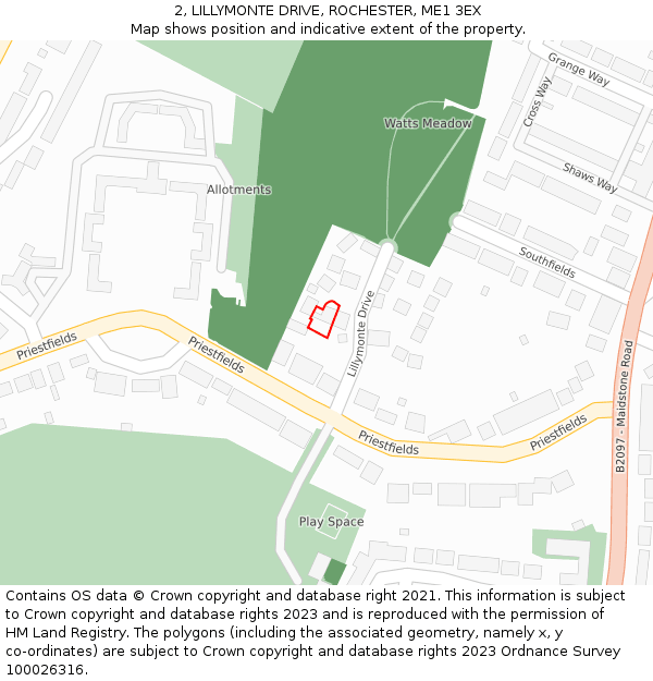 2, LILLYMONTE DRIVE, ROCHESTER, ME1 3EX: Location map and indicative extent of plot