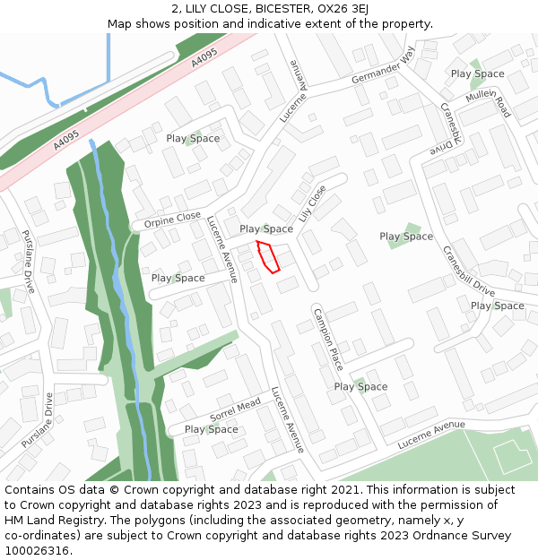 2, LILY CLOSE, BICESTER, OX26 3EJ: Location map and indicative extent of plot
