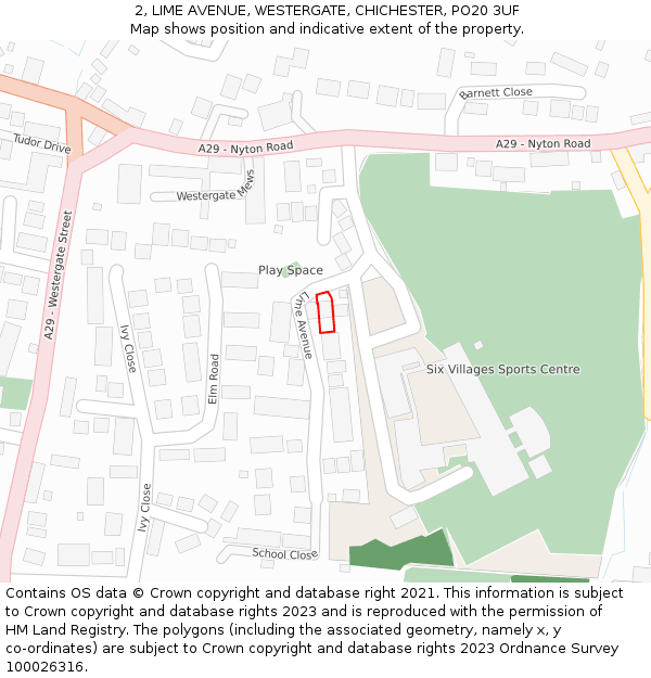 2, LIME AVENUE, WESTERGATE, CHICHESTER, PO20 3UF: Location map and indicative extent of plot