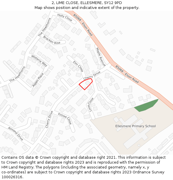 2, LIME CLOSE, ELLESMERE, SY12 9PD: Location map and indicative extent of plot