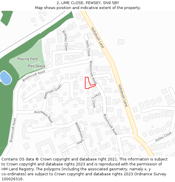 2, LIME CLOSE, PEWSEY, SN9 5BY: Location map and indicative extent of plot