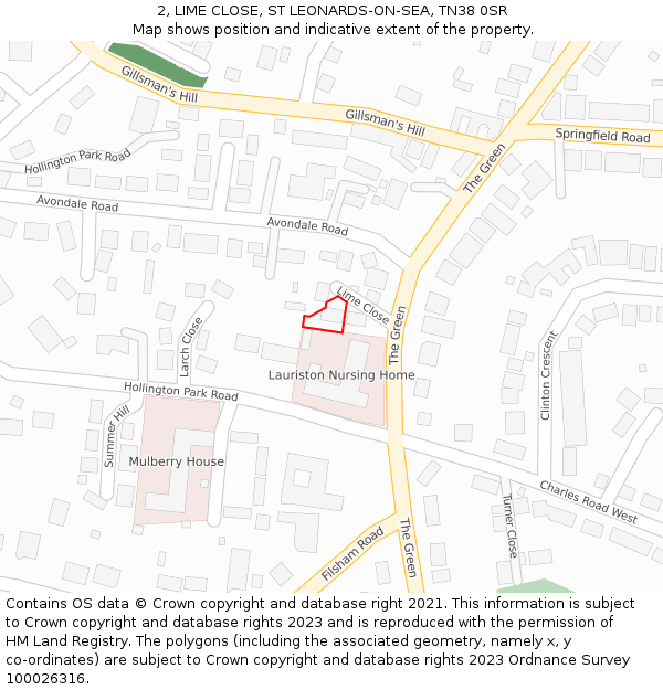 2, LIME CLOSE, ST LEONARDS-ON-SEA, TN38 0SR: Location map and indicative extent of plot