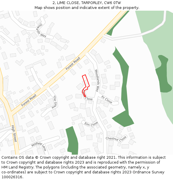 2, LIME CLOSE, TARPORLEY, CW6 0TW: Location map and indicative extent of plot