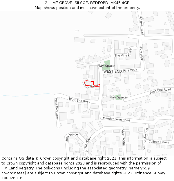 2, LIME GROVE, SILSOE, BEDFORD, MK45 4GB: Location map and indicative extent of plot