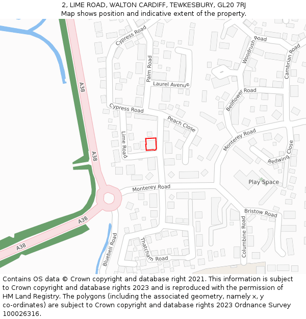 2, LIME ROAD, WALTON CARDIFF, TEWKESBURY, GL20 7RJ: Location map and indicative extent of plot