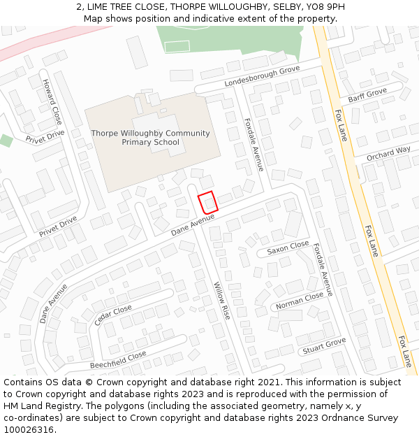 2, LIME TREE CLOSE, THORPE WILLOUGHBY, SELBY, YO8 9PH: Location map and indicative extent of plot