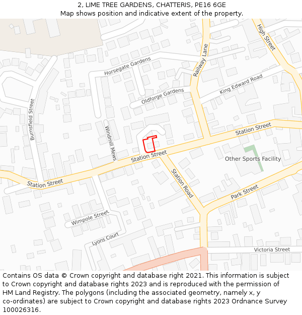2, LIME TREE GARDENS, CHATTERIS, PE16 6GE: Location map and indicative extent of plot