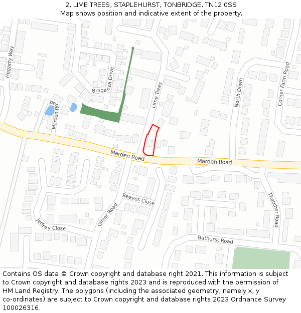 2, LIME TREES, STAPLEHURST, TONBRIDGE, TN12 0SS: Location map and indicative extent of plot