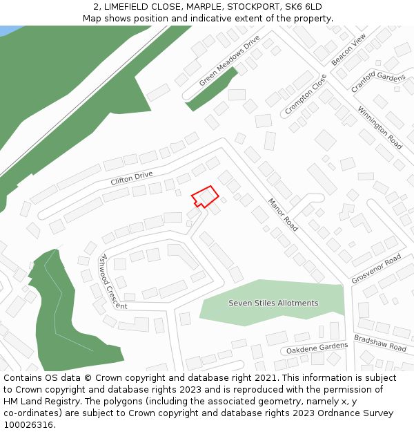 2, LIMEFIELD CLOSE, MARPLE, STOCKPORT, SK6 6LD: Location map and indicative extent of plot