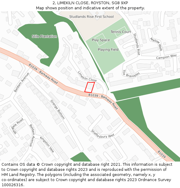 2, LIMEKILN CLOSE, ROYSTON, SG8 9XP: Location map and indicative extent of plot