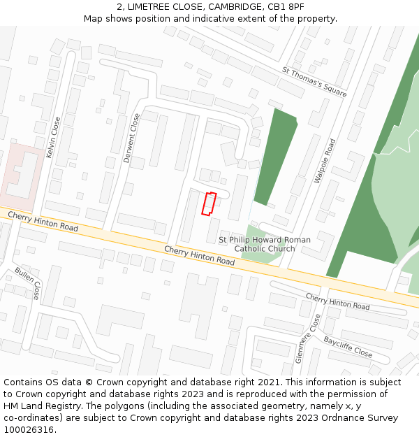 2, LIMETREE CLOSE, CAMBRIDGE, CB1 8PF: Location map and indicative extent of plot