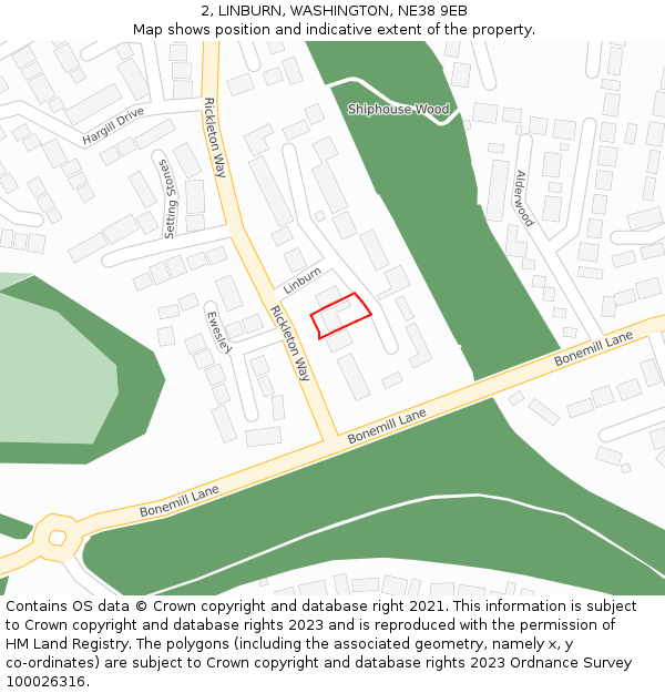 2, LINBURN, WASHINGTON, NE38 9EB: Location map and indicative extent of plot