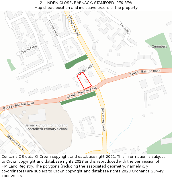 2, LINDEN CLOSE, BARNACK, STAMFORD, PE9 3EW: Location map and indicative extent of plot