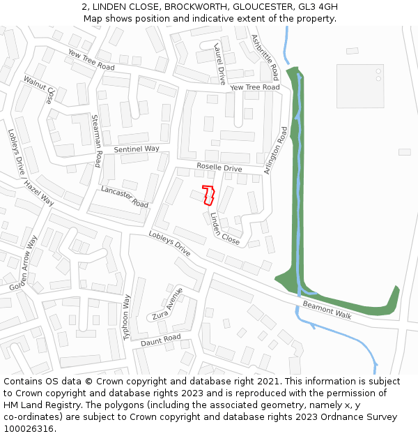 2, LINDEN CLOSE, BROCKWORTH, GLOUCESTER, GL3 4GH: Location map and indicative extent of plot