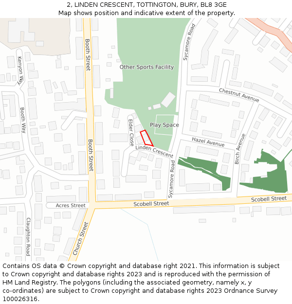 2, LINDEN CRESCENT, TOTTINGTON, BURY, BL8 3GE: Location map and indicative extent of plot