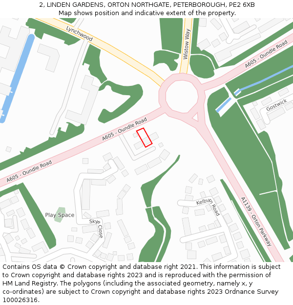 2, LINDEN GARDENS, ORTON NORTHGATE, PETERBOROUGH, PE2 6XB: Location map and indicative extent of plot