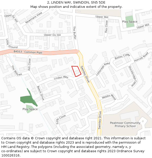 2, LINDEN WAY, SWINDON, SN5 5DE: Location map and indicative extent of plot