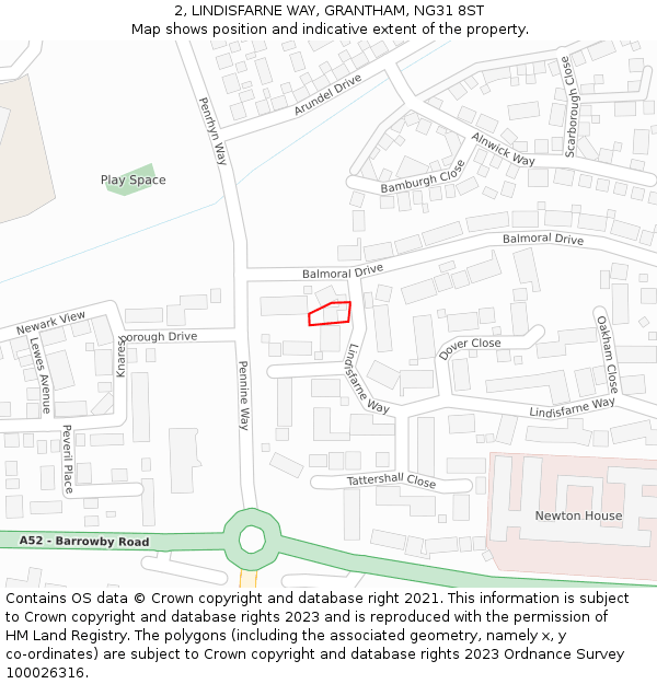 2, LINDISFARNE WAY, GRANTHAM, NG31 8ST: Location map and indicative extent of plot