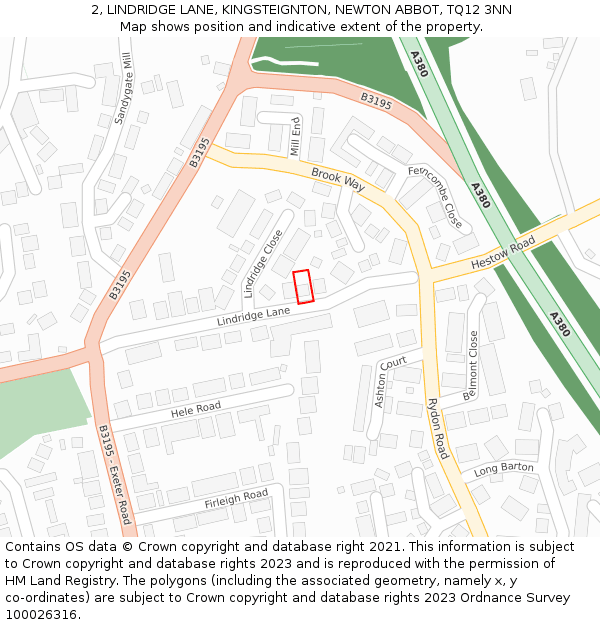 2, LINDRIDGE LANE, KINGSTEIGNTON, NEWTON ABBOT, TQ12 3NN: Location map and indicative extent of plot