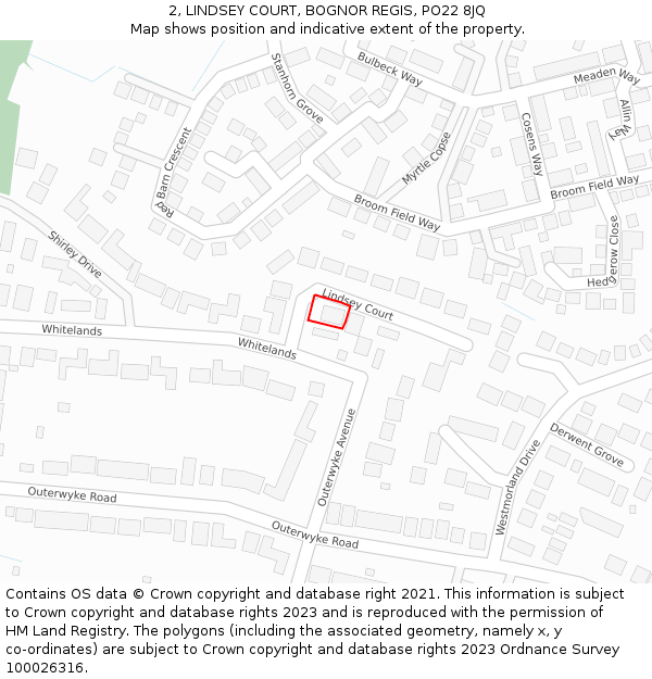 2, LINDSEY COURT, BOGNOR REGIS, PO22 8JQ: Location map and indicative extent of plot