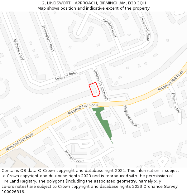 2, LINDSWORTH APPROACH, BIRMINGHAM, B30 3QH: Location map and indicative extent of plot