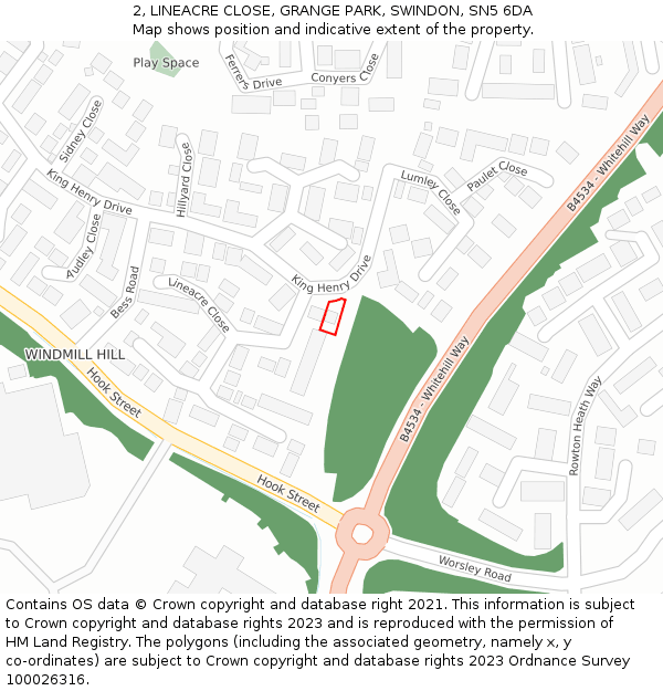 2, LINEACRE CLOSE, GRANGE PARK, SWINDON, SN5 6DA: Location map and indicative extent of plot