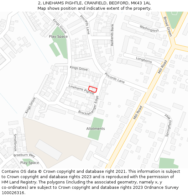 2, LINEHAMS PIGHTLE, CRANFIELD, BEDFORD, MK43 1AL: Location map and indicative extent of plot