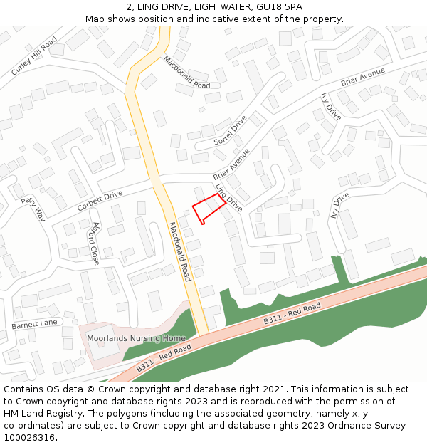 2, LING DRIVE, LIGHTWATER, GU18 5PA: Location map and indicative extent of plot