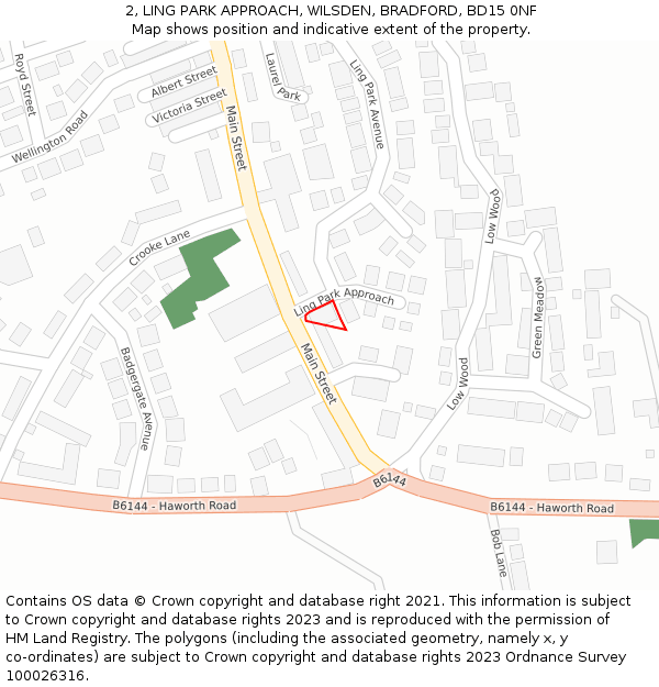 2, LING PARK APPROACH, WILSDEN, BRADFORD, BD15 0NF: Location map and indicative extent of plot