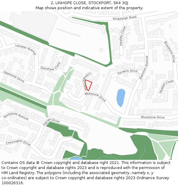2, LINHOPE CLOSE, STOCKPORT, SK4 3QJ: Location map and indicative extent of plot