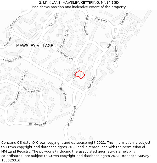 2, LINK LANE, MAWSLEY, KETTERING, NN14 1GD: Location map and indicative extent of plot