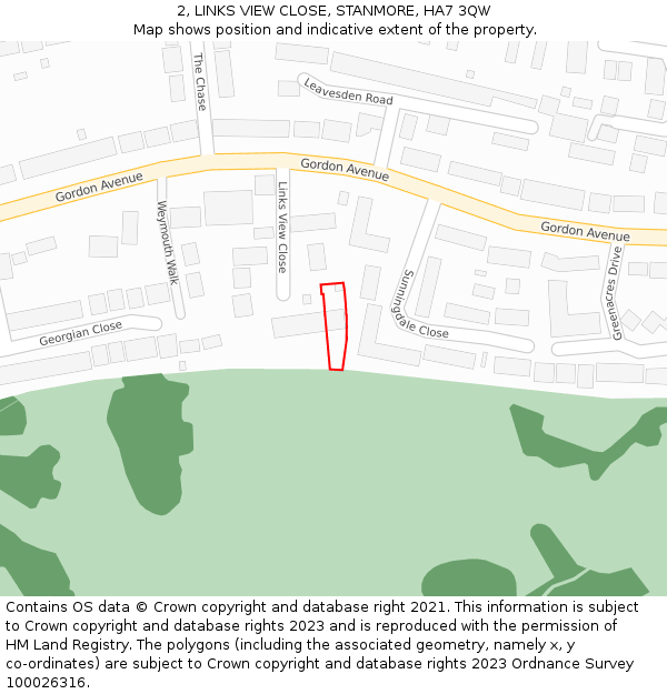 2, LINKS VIEW CLOSE, STANMORE, HA7 3QW: Location map and indicative extent of plot