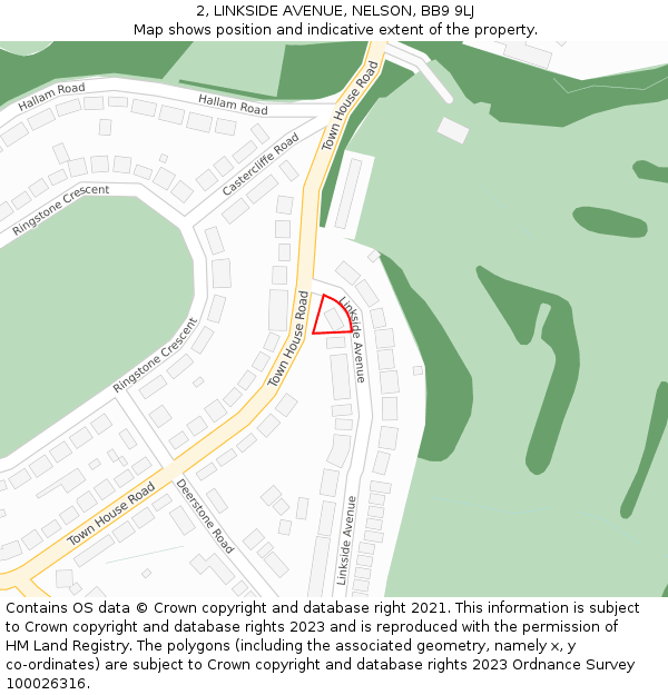 2, LINKSIDE AVENUE, NELSON, BB9 9LJ: Location map and indicative extent of plot