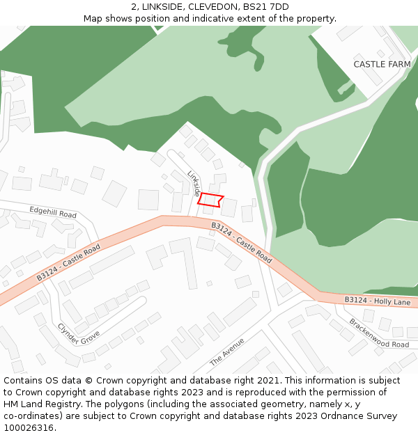 2, LINKSIDE, CLEVEDON, BS21 7DD: Location map and indicative extent of plot
