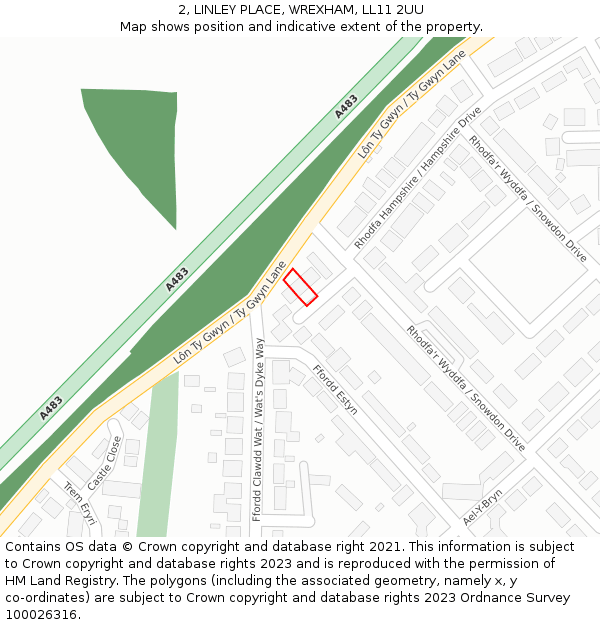 2, LINLEY PLACE, WREXHAM, LL11 2UU: Location map and indicative extent of plot
