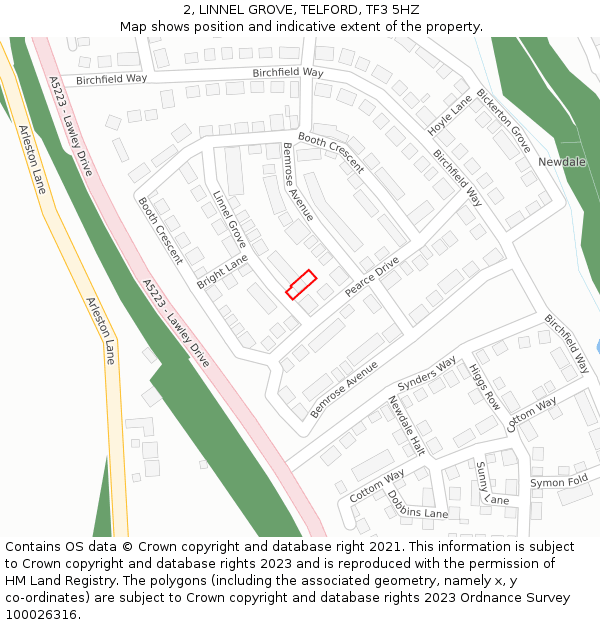 2, LINNEL GROVE, TELFORD, TF3 5HZ: Location map and indicative extent of plot