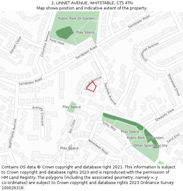 2, LINNET AVENUE, WHITSTABLE, CT5 4TN: Location map and indicative extent of plot