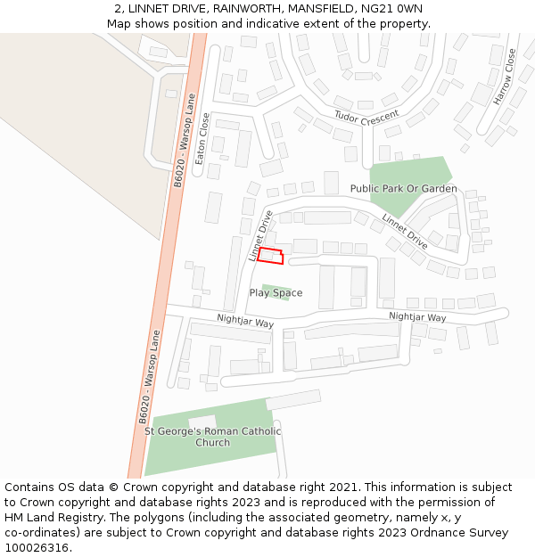 2, LINNET DRIVE, RAINWORTH, MANSFIELD, NG21 0WN: Location map and indicative extent of plot