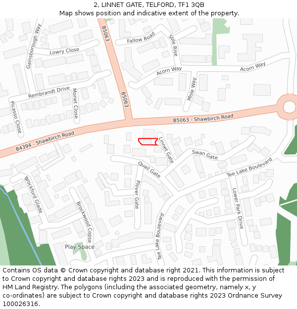 2, LINNET GATE, TELFORD, TF1 3QB: Location map and indicative extent of plot