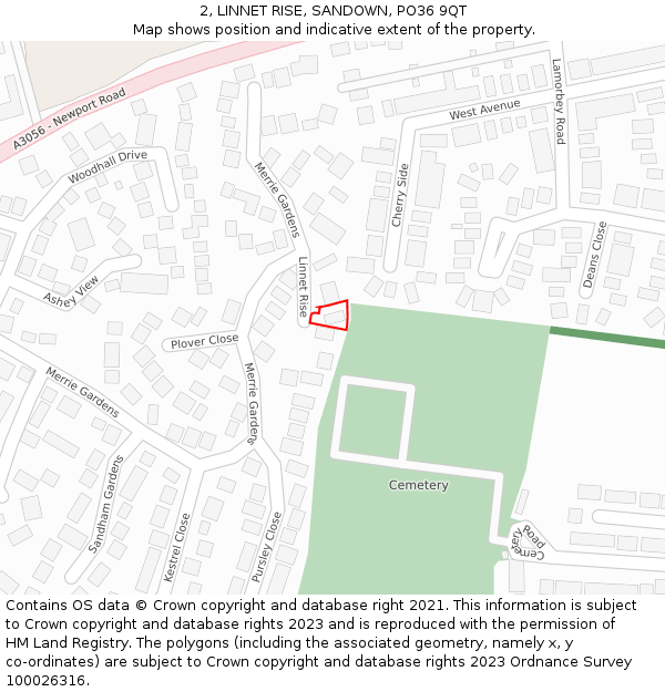 2, LINNET RISE, SANDOWN, PO36 9QT: Location map and indicative extent of plot