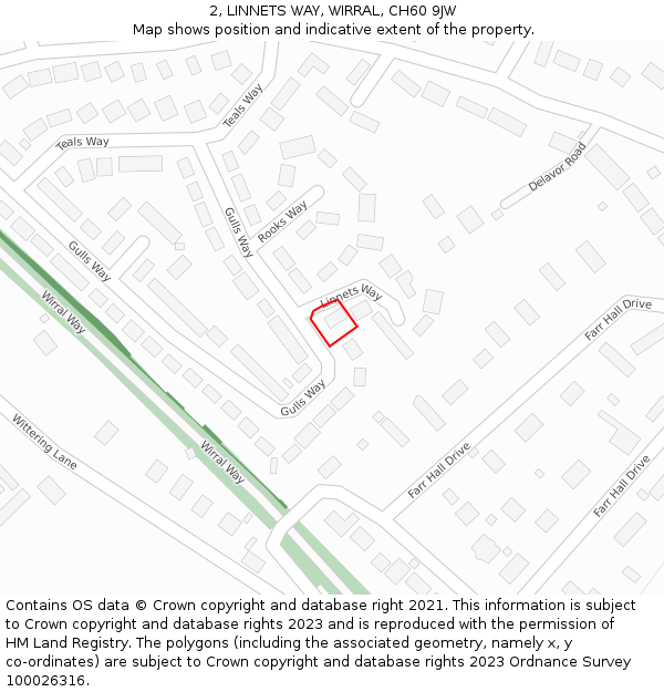 2, LINNETS WAY, WIRRAL, CH60 9JW: Location map and indicative extent of plot